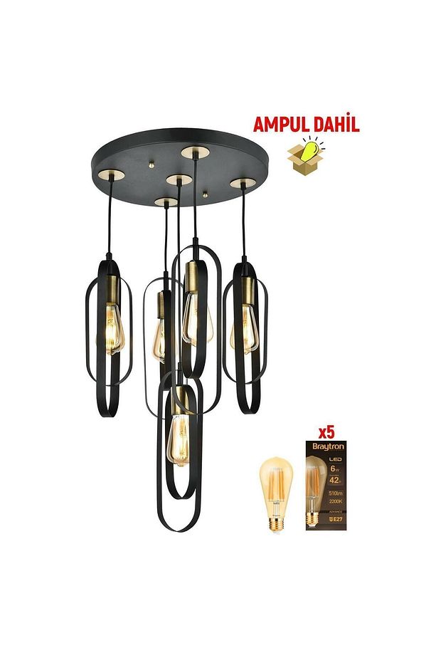 Koza 5Li Yuvarlak Siyah -Led Ampul Dahil Modern Koridor Mutfak Salon Sarkıt Avize - 2