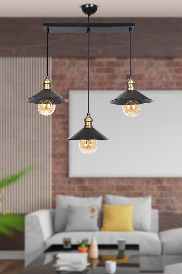 Gönen 3Lü Siyah Sıralı Modern Retro Sarkıt Mutfak Retro Salon Avize - 1