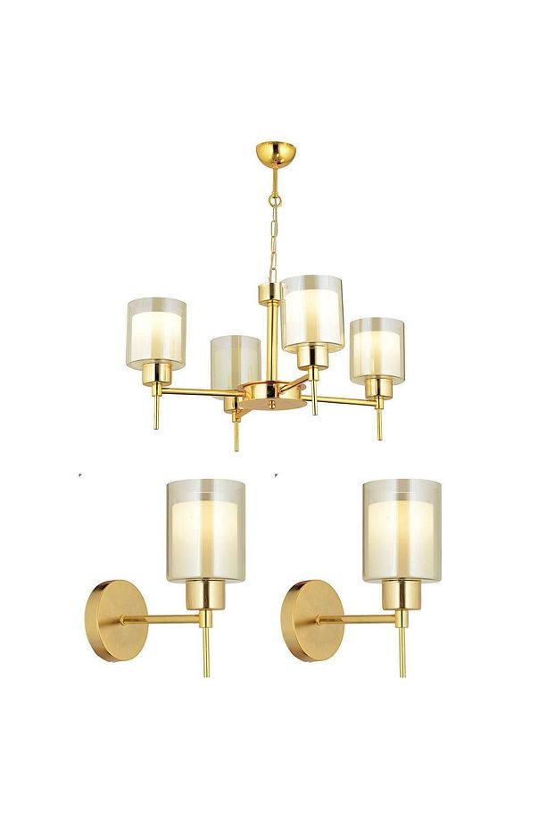 Cemre 4 Lü Gold Modern Tasarım Yatak Odası Salon Avize-Aplik Seti 3 Parça Avize-Aplik Seti Seti - 1