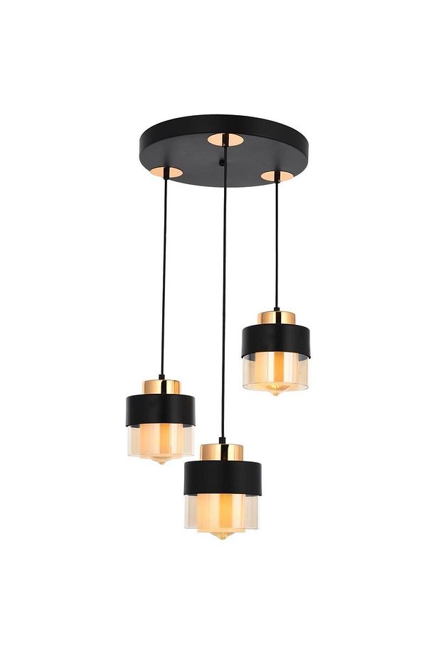 Boris 3lü Yuvarlak Siyah Gold Sarkıt Modern Genç Odası Mutfak Retro Salon Avize - 2