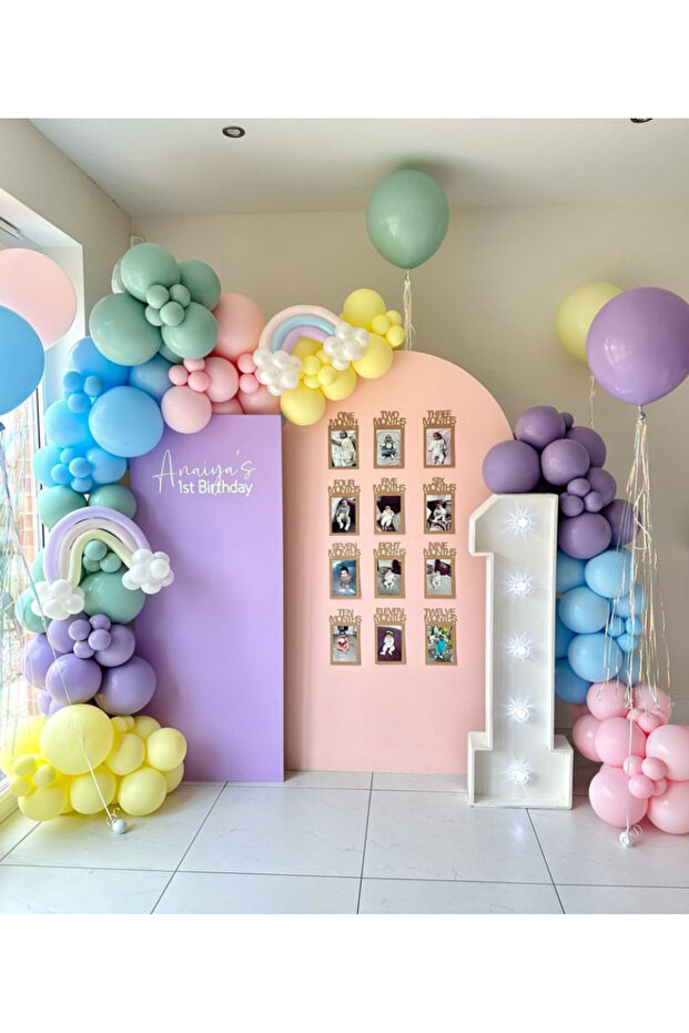 Lilac Pink Macaron Rainbow Themed Balloon Chain Set of 100