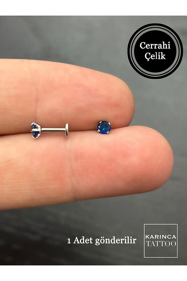 Renkli Taşlı Piercing Kıkırdak Forward Helix Conch Flat Kulak Memesi Burun Labret Tragus Piercing - 3