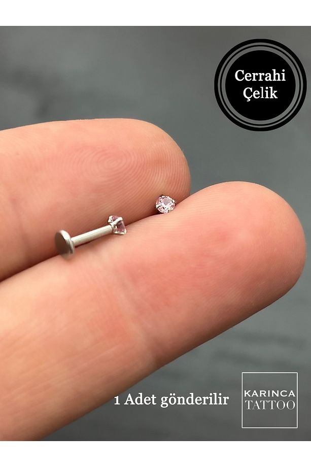 Renkli Taşlı Piercing Kıkırdak Forward Helix Conch Flat Kulak Memesi Burun Labret Tragus Piercing - 3