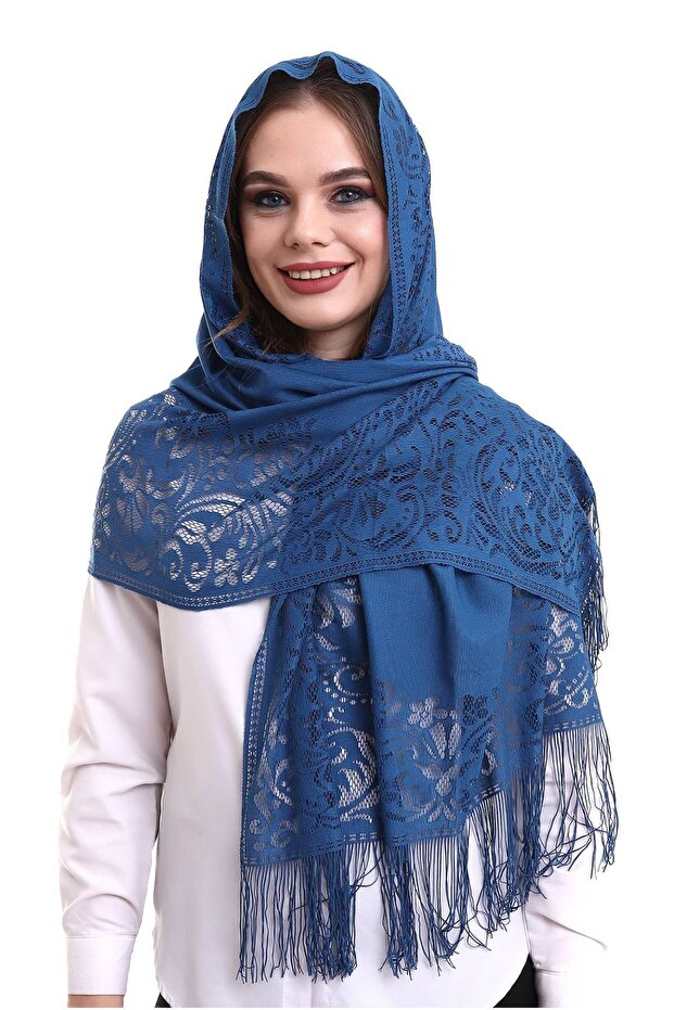 شال تول نارين باللون الأزرق الداكن 60x160