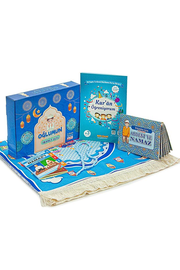 My Son's Worship Set Prayer and Quran I'm Learning Children's Prayer Rug Set Blue
