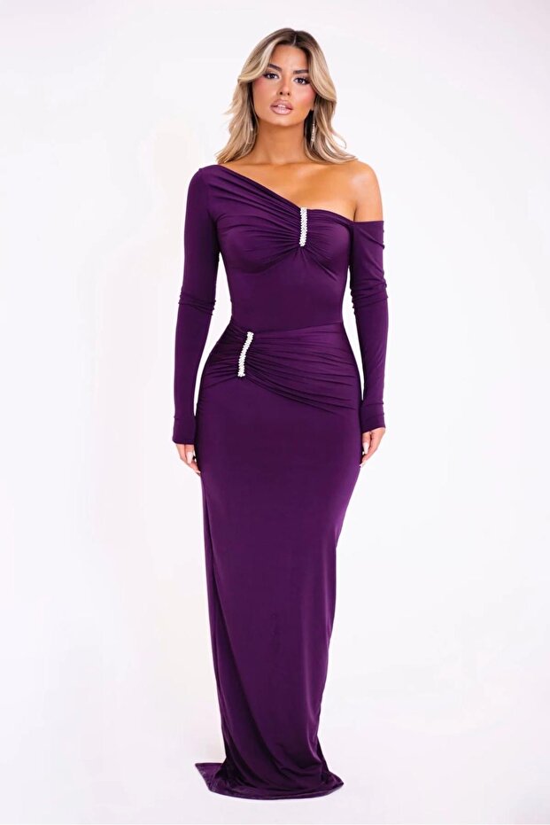 Damen-Drapekleid mit Steindetails - 3