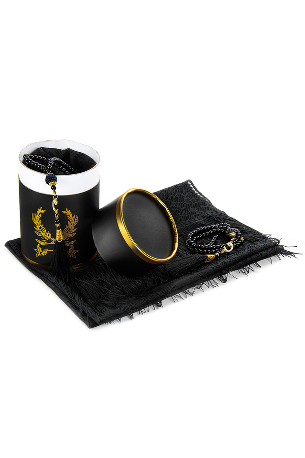 Special Cylinder Boxed Set with Pearl Prayer Beads Tulle Shawl Black Color