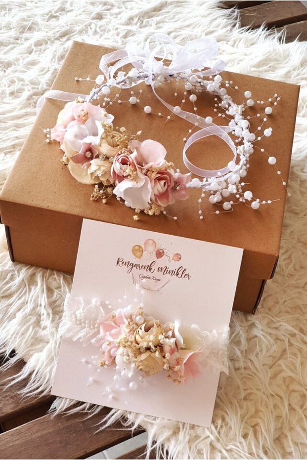 Salmon Powder Pink Special Design Mother Baby Maternity Crown Set