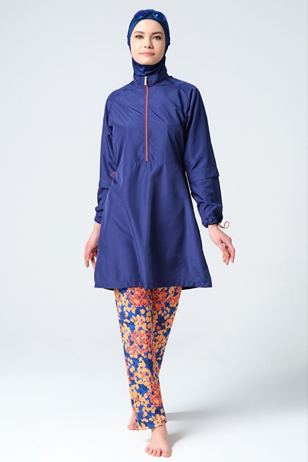 Pool Full Covered Hijab Swimsuit 23246 Indigo Blue 3XL