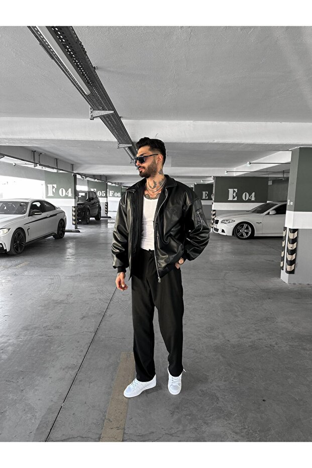 Deri Mont Bomber Oversize Baskılı