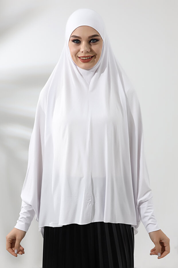 وشاح حجاب Sultanbaş عملي جاهز باللون الأبيض بأكمام من القطن الممشط Hijab