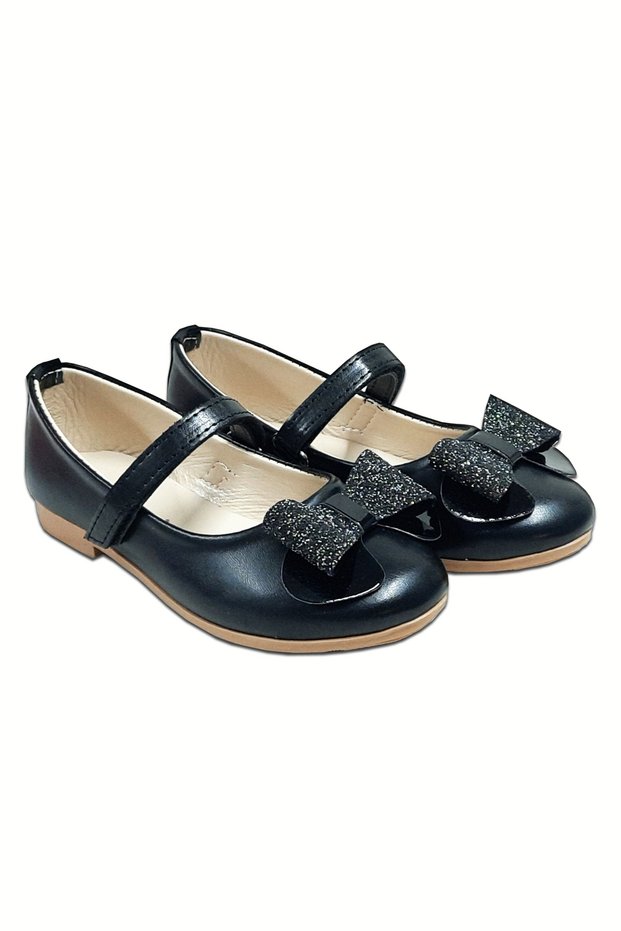 Girl's Ballerina Shoes with Black Glitter Bow