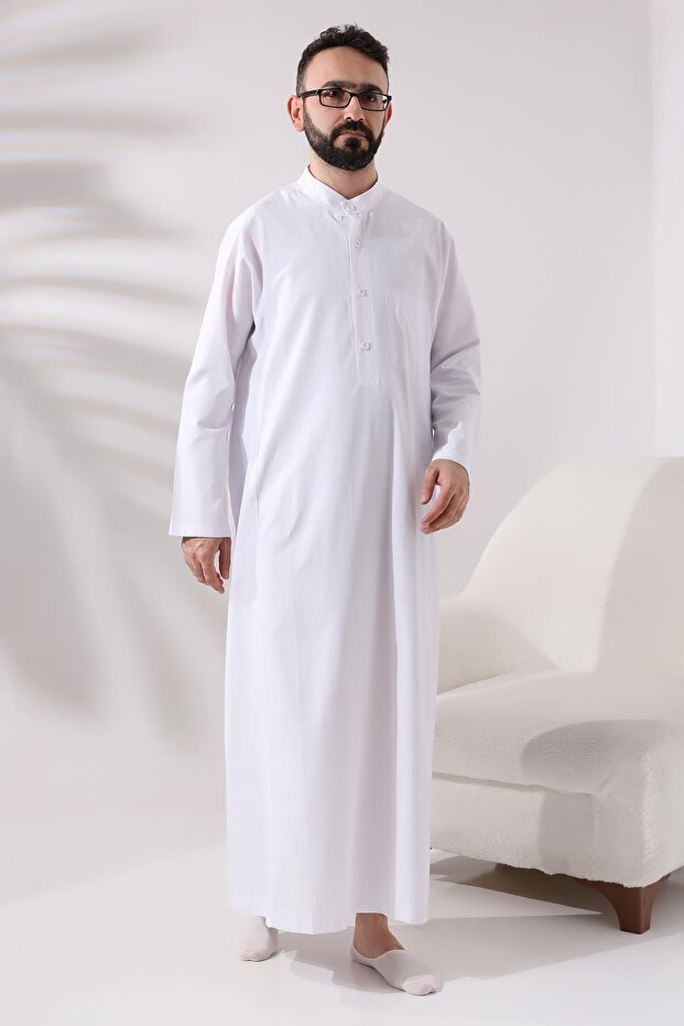Men's White Long-Length Entari Hajj Umrah Dress