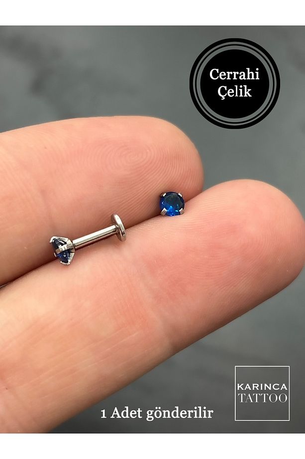 Renkli Taşlı Piercing Kıkırdak Forward Helix Conch Flat Kulak Memesi Burun Labret Tragus Piercing - 1