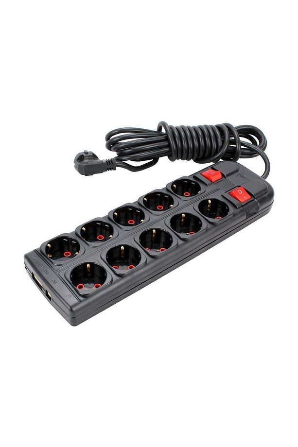 Sistem 2000 10'lu Grup Priz 3 Metre Siyah 5+5 Anahtarlı Model - 1