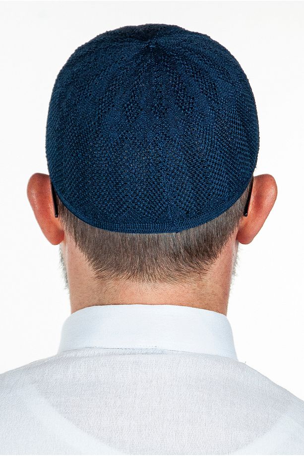 Safir Ince Örme Dantel Namaz Takkesi Lacivert 1 Adet - 3