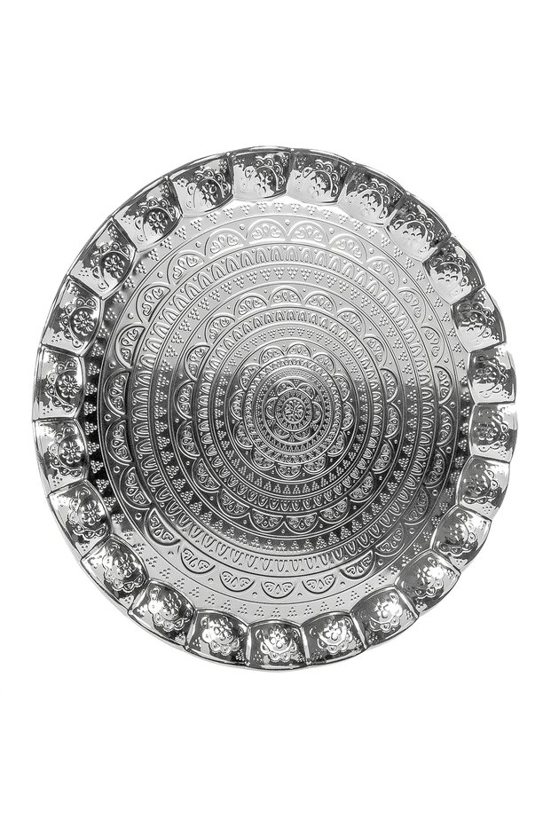 Luxury Metal Round Decorative Coffee and Tea Presentation Serving Tray Silver Color