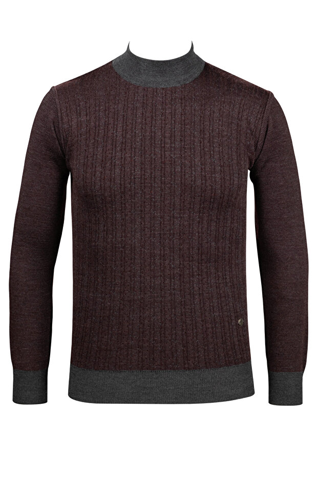 Men's Half Turtleneck Knitwear Anthracite Sweater Patterned Steel Knit Classic Fit - 5005B