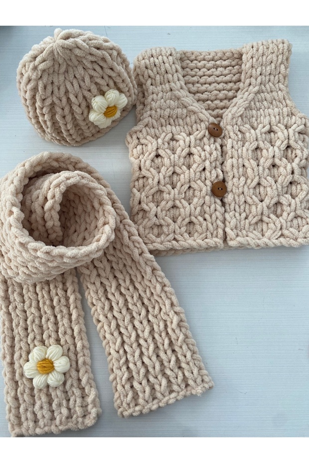 Puffy Baby Vest Scarf Beanie Set