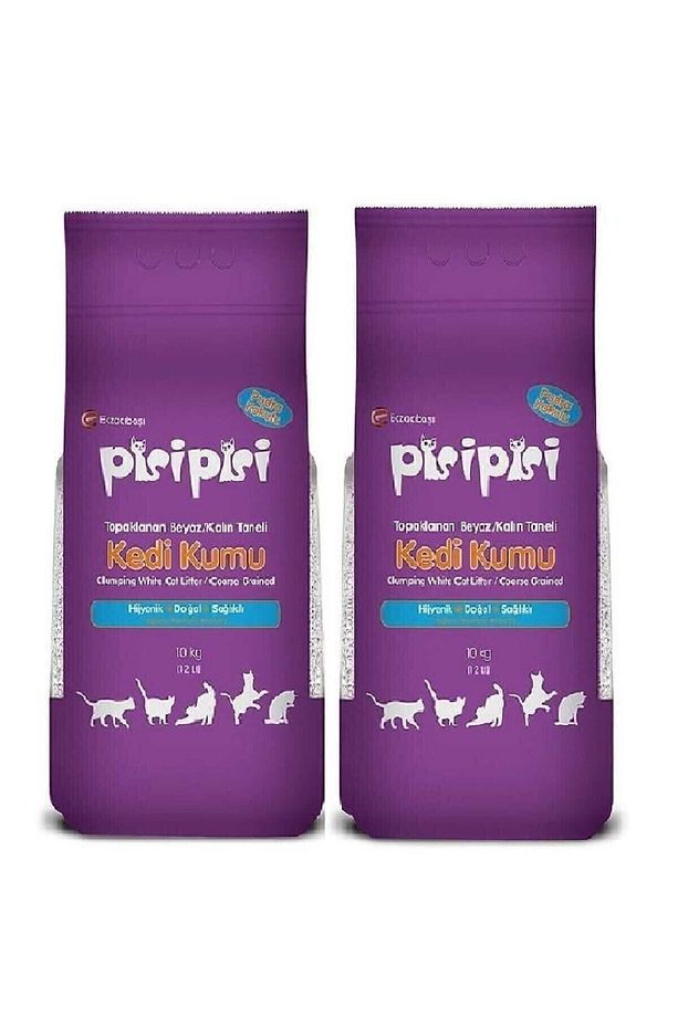 Pudra Kokulu Kalın Taneli Topaklaşan Kedi Kumu 10 kg x 2 Adet - 1