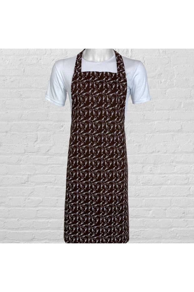 مريلة مطبخ منقوشة على شكل عظمة السمك باللون البني - 1