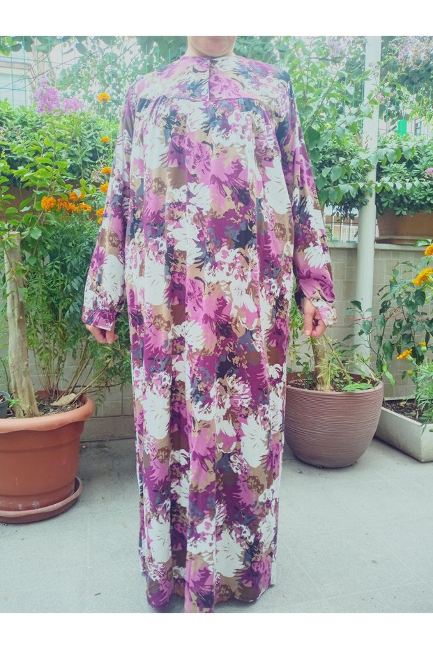 Robadan Long Sleeve 100% Viscose Push Flower Mother Dress, Prayer Dress