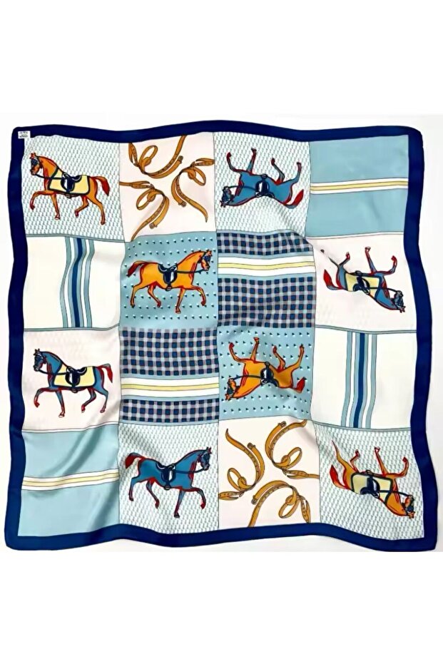 Herme UK Atlı Mavi Eşarp - 1