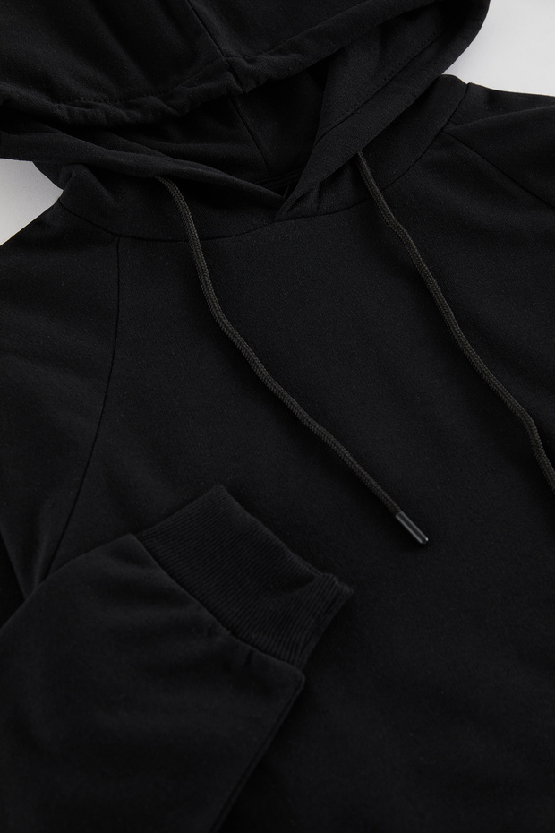 Siyah Basic Oversize/Geniş Kesim Kapüşonlu İçi Polarlı Sweatshirt TMNAW23SW00192 - 7