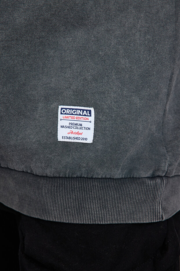 Veľká veľkosť antracitovej farby oversize bavlnená mikina – zúfalá a bledá detailná Tmnaw24Ao00031 - 4