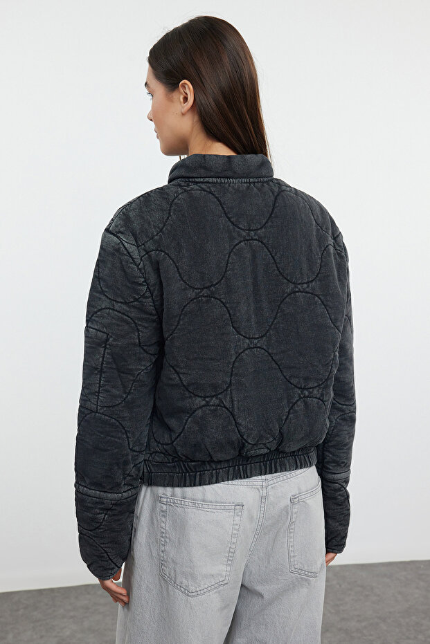 Antrasit Oversize Kalıp Yıkamalı Pamuklu Kapitone Şişme Mont TWOAW25MO00137 - 6