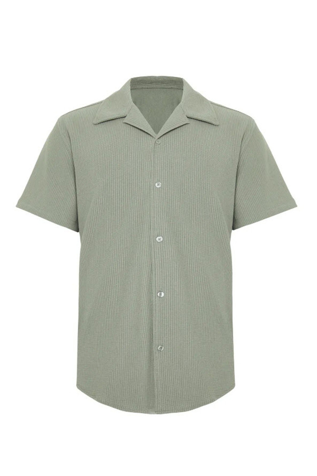 Yeşil Regular Fit Apaş Yaka Yazlık Gömlek TMNSS23GO00105 - 4