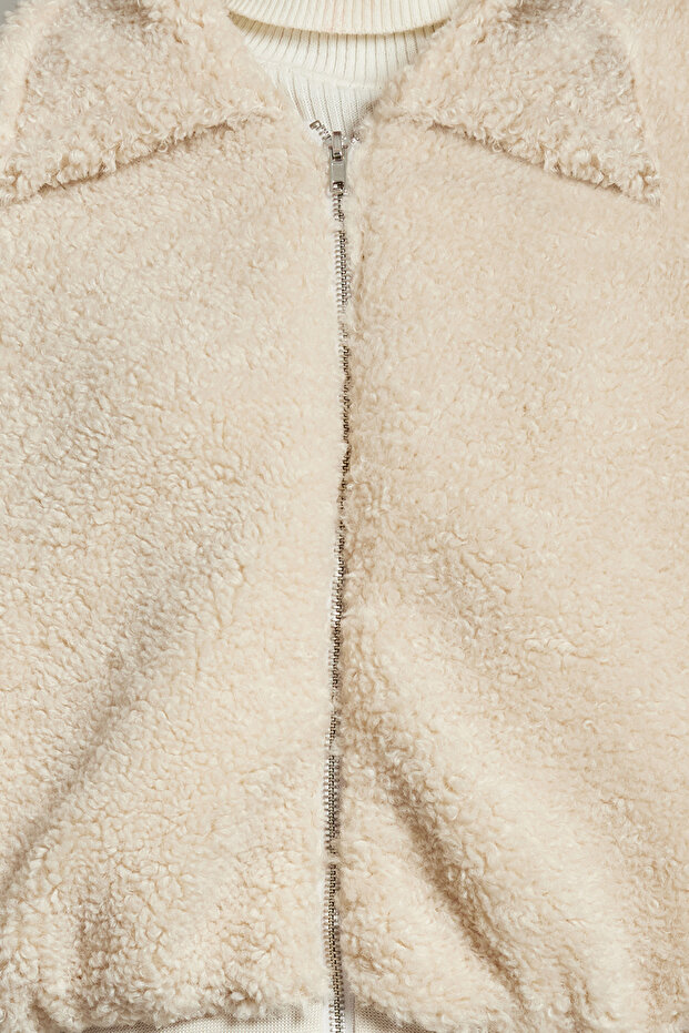 Ecru Regular Pattern Plush Coat Twoaw25Mo00058 - 4