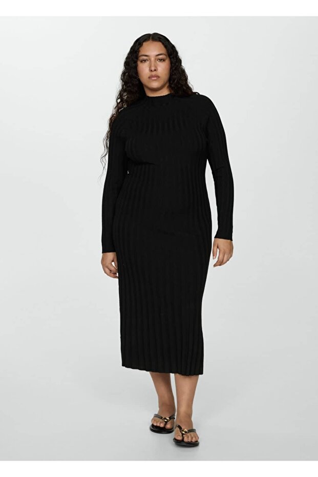 Perkins yaka ribana elbise - 5