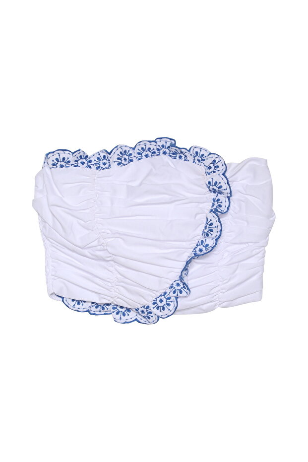 Drape Detailed Strapless Bustier Blouse White