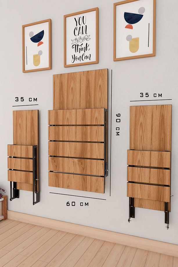 Duvara Monte Katlanabilir Dekoratif 2 Tabureli Pratik Yemek Kırma Mutfak Balkon Masası Ceviz - 3