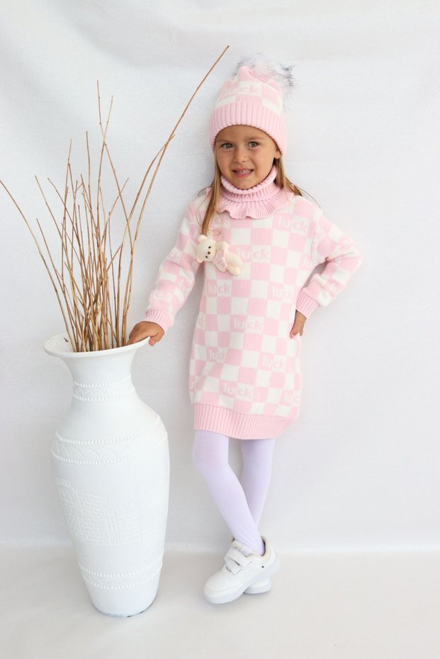 Girl's Sweater Beret and Neck Collar Knitwear Dress Set of 3
