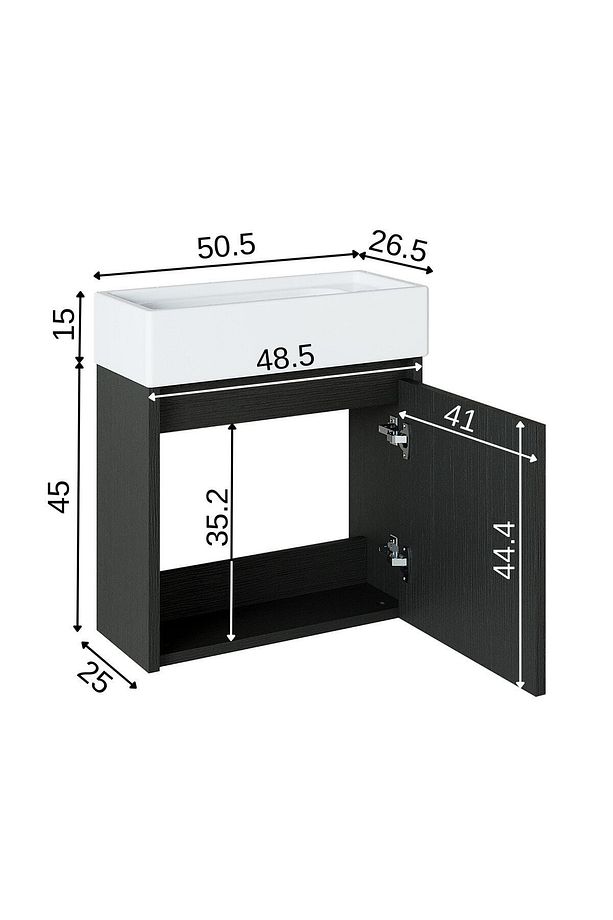 Ayaksız Tek Kapaklı Lavabolu 50 Cm Banyo Dolabı Tuvalet Kâğıtlığı Suntalam Tuvalet Standı - 3