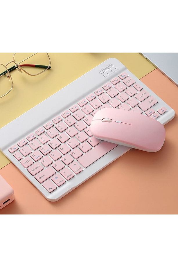 Tüm Cihazlara Uyumlu Akıllı Taşınabilir Şarj Edilebilir Kablosuz Bluetooth Klavye + Mause - 3