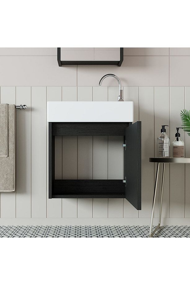 Ayaksız Tek Kapaklı Lavabolu 50 Cm Banyo Dolabı Tuvalet Kâğıtlığı Suntalam Tuvalet Standı - 7