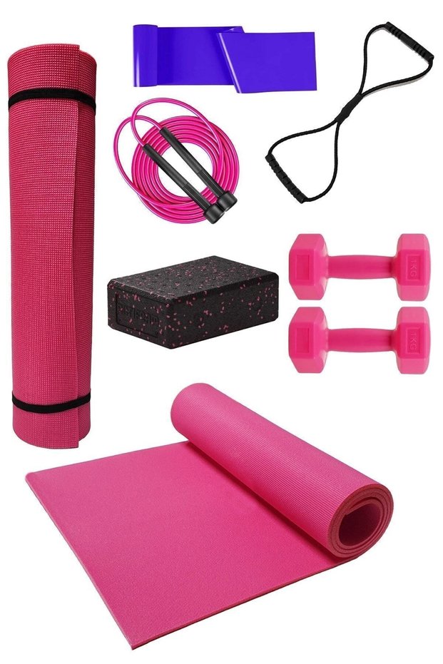 Pilates Cushion 1 Kg Dumbbell Octagonal Rubber Pilates Tire Jump Rope And Yoga Block Set