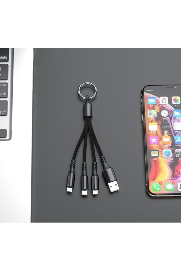 3in1 Usb Şarj Kablosu Iphone-type-c - Micro 3.1amper Hızlı Şarj Siyah Xf-52 - 3