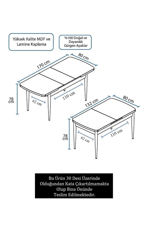 Roz Serisi 80x132 Açılabilir Mdf Ceviz Ayaklı Krem Mutfak Masası - 3