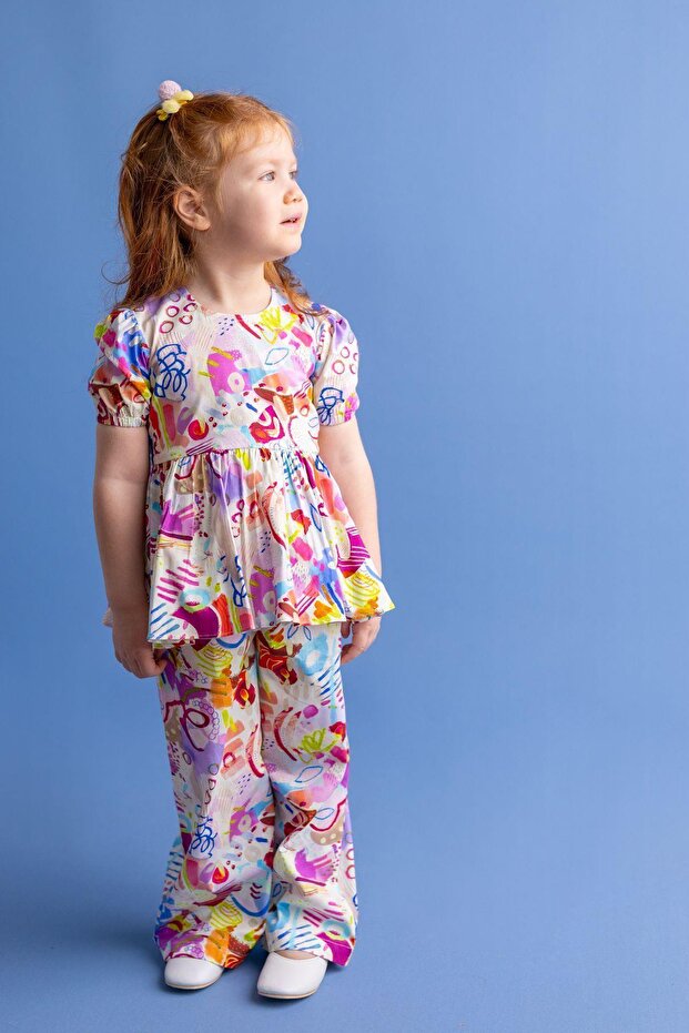 Patterned Triangle Backed Girls' Top and Bottom Set Colorful
