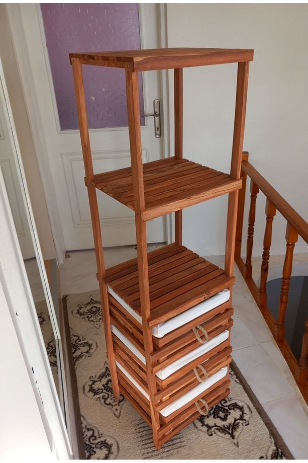 Ahşap meyvelik sebzelik çok amaçlı raflı mutfak ve banyo dolapları - 8