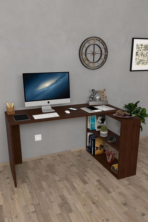 Atlas Kitaplıklı Çalışma Masası, Bilgisayar Masası Ceviz - 1