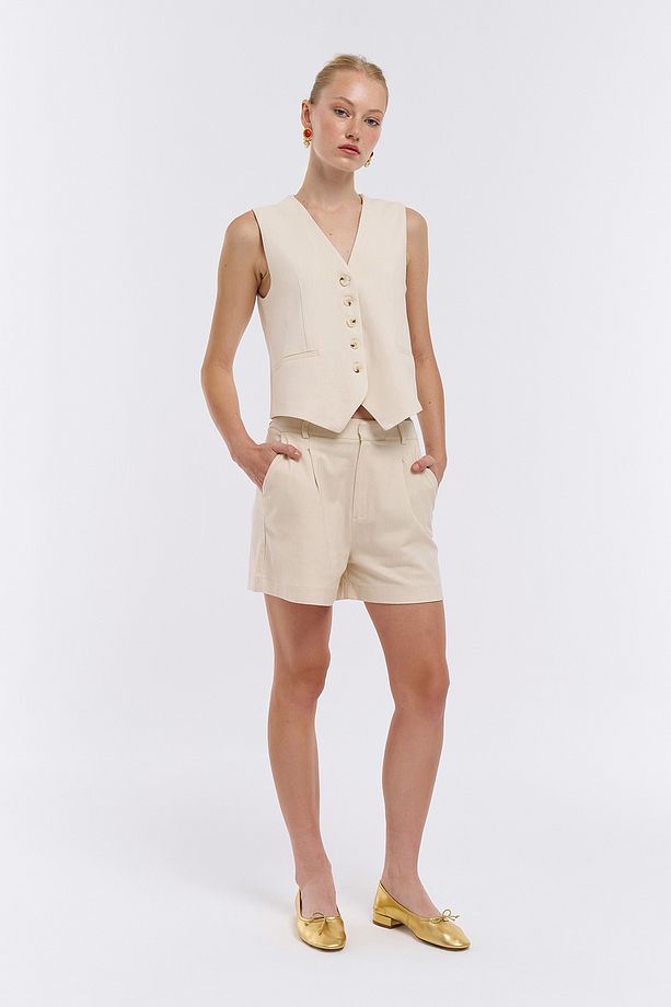 Kırçıl Kumaş Mini Şort Naturel - 1