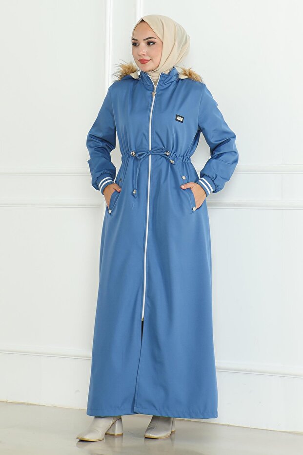 Beli Lace-Up Ribbed Coat Blue 19215