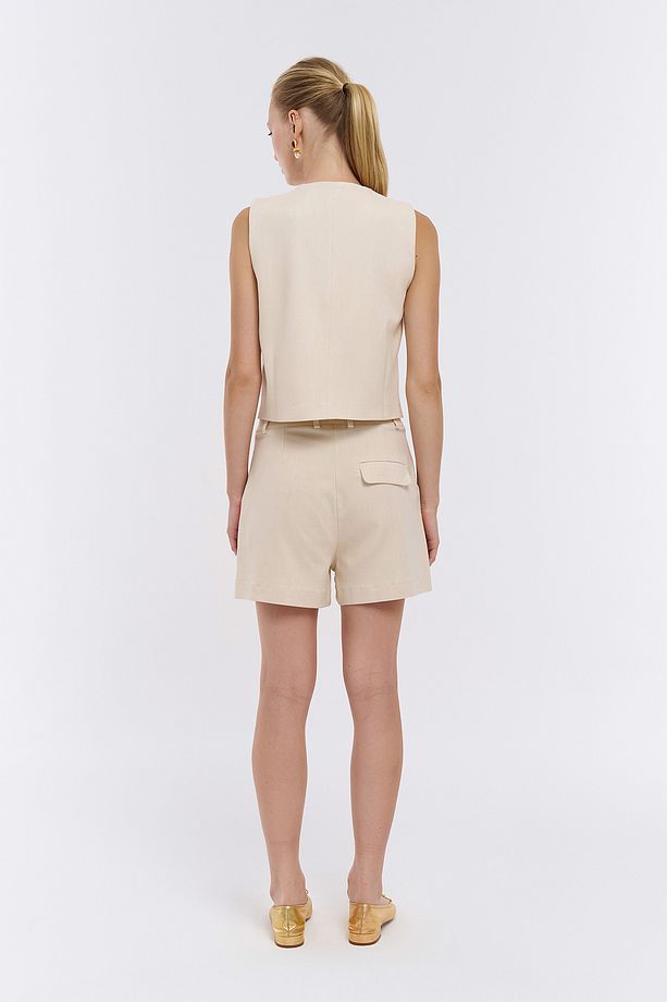 Kırçıl Kumaş Mini Şort Naturel - 5
