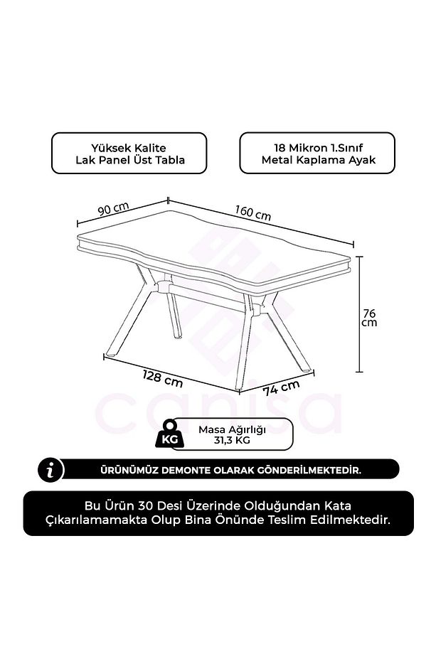 Antrasit İroni 90x160 Lak Panel Yemek Masası Krom Ayak - 4
