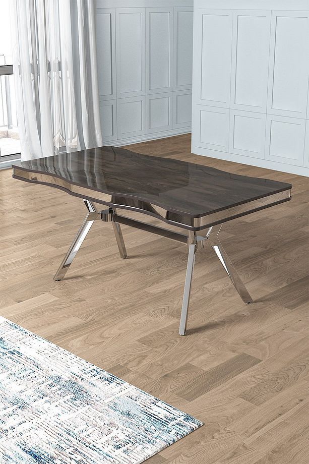Pem Serisi 90x160 Lak Panel Siyah Mermer Desen Krom Ayak Mutfak Masası - 3
